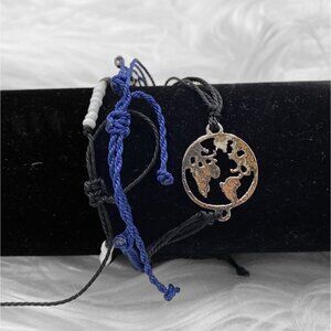 Braided String Friendship Bracelet‎ Set For Women Adjustable World Map Charm